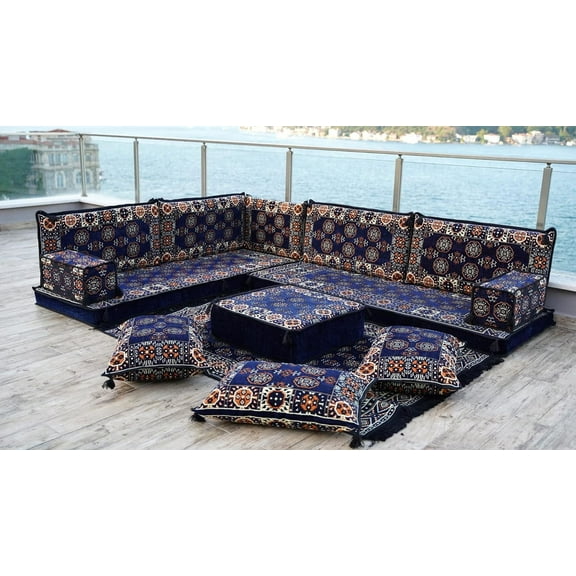 Navy Blue Convertible Sofa Bed, Blue Arabic Floor Sofa Set, Terrace Sofa, Moroccan Sofas, Turkish Sofa, Couch Bed, Convertible Sofa Bed, Arabic Majlis