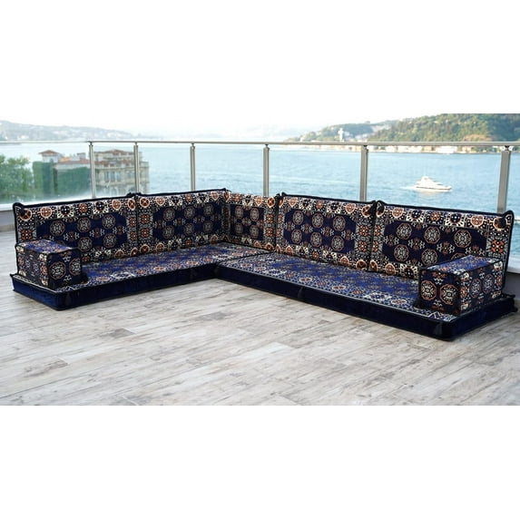 Navy Blue Convertible Sofa Bed, Blue Arabic Floor Sofa Set, Terrace Sofa, Moroccan Sofas, Turkish Sofa, Couch Bed, Convertible Sofa Bed, Arabic Majlis