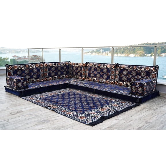 Navy Blue Convertible Sofa Bed, Blue Arabic Floor Sofa Set, Terrace Sofa, Moroccan Sofas, Turkish Sofa, Couch Bed, Convertible Sofa Bed, Arabic Majlis