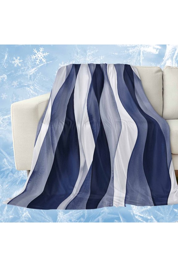 Navy Blue Cooling Blanket for Hot Sleepers, Soft Breathable Cool Summer Blanket for Night Sweats, Modern Moire Abstract Ripple Geometric Lightweight Ice Silk Bed Throw Blankets All Season 60"x80"