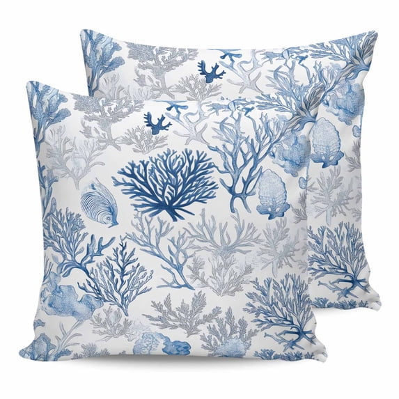 Navy Blue Coral 20x20 Pillow Covers Set of 2, Summer Beach Coastal Ocean Nautical Throw Pillow Covers Decorative Couch Cushion Case, Microfiber Square Pillowcases for Bedroom Car Living Room