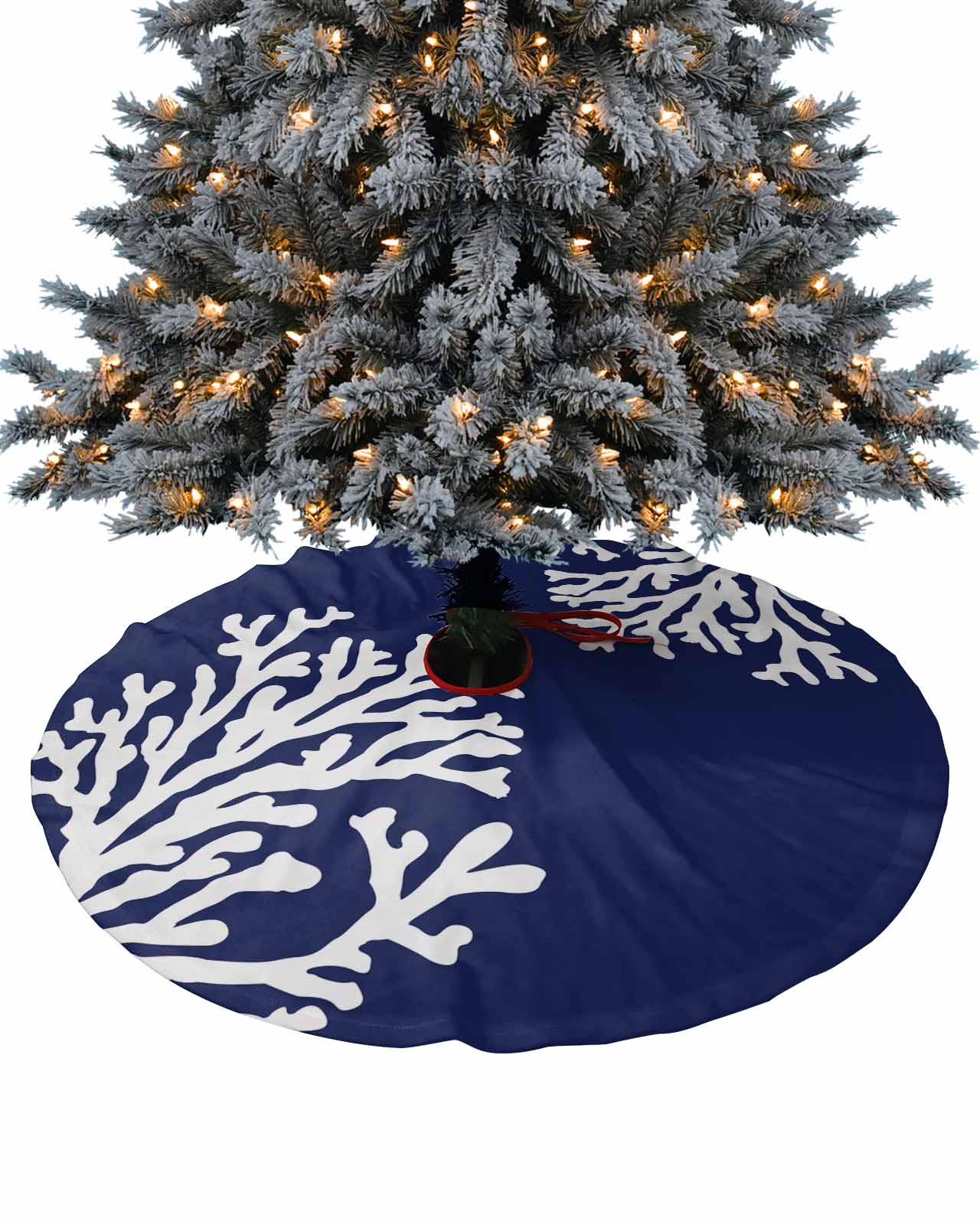 Navy Blue Coral Christmas Tree Skirt 36 Inches Large Christmas Skirt ...