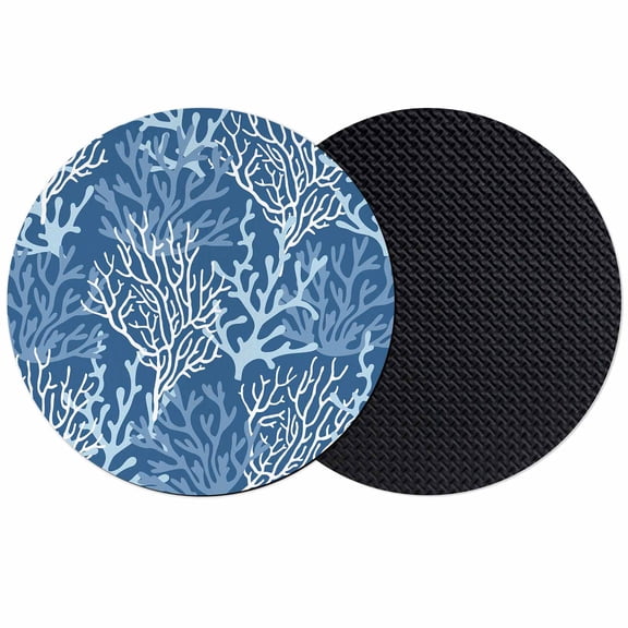 Navy Blue Coral Coastal Coasters Set of 2, Soft Absorbent Coasters for Drinks, Ocean Nautical Seaside Beach Non-Slip Cup Coaster Mat with Rubber Bottom for Home Kitchen Desk Coffee Bar Table Decor 4"