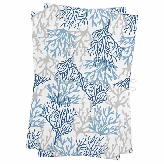 Navy Blue Coral Coastal Kitchen Towels Set of 2, Water Absorbent Dish Towel, Summer Beach Seaside Nautical Decorative Hand Towels - Quick Drying Cloth for Cooking Baking, 18x28 Inch
