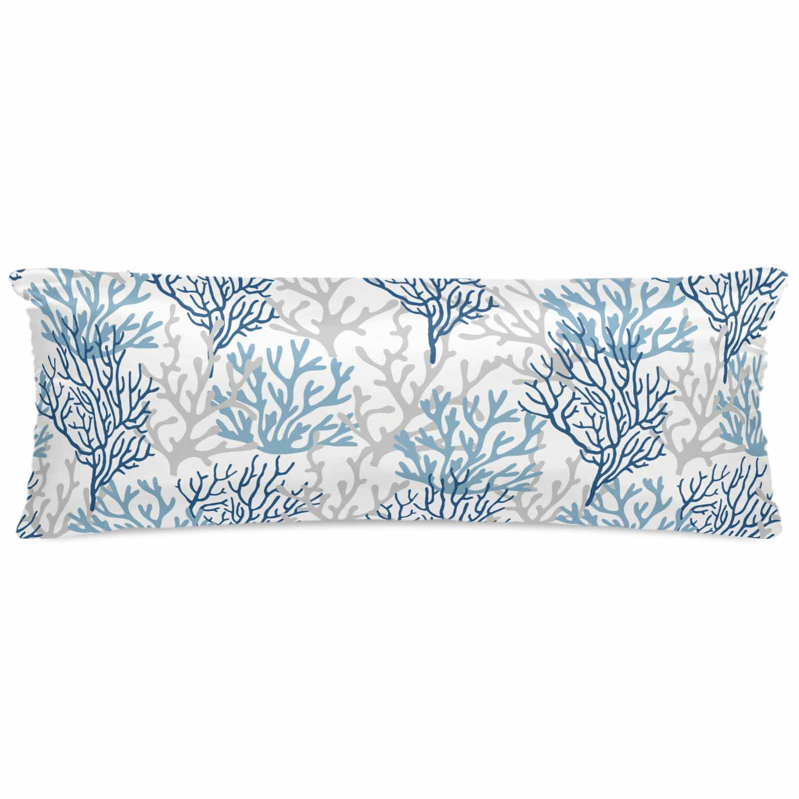 Navy Blue Coral Coastal Pillow Cases Body Size, Smooth Satin Pillowcase for Hair and Skin, Summer Beach Seaside Nautical Decorative Cooling Bed Pillow Covers with Zipper, 20x54 Inches