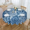 thumbnail image 1 of Navy Blue Coral Coastal Round Tablecloth 60 Inch - Summer Beach Waterproof Fabric Table Cloth Protector, Ocean Seaside Nautical Tablecloths Washable Table Cover for Kitchen Party, 1 of 6
