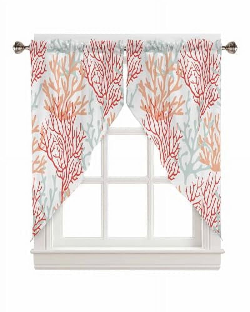 Navy Blue Coral Coastal Swag Valances for Windows 2 Pack Summer Beach