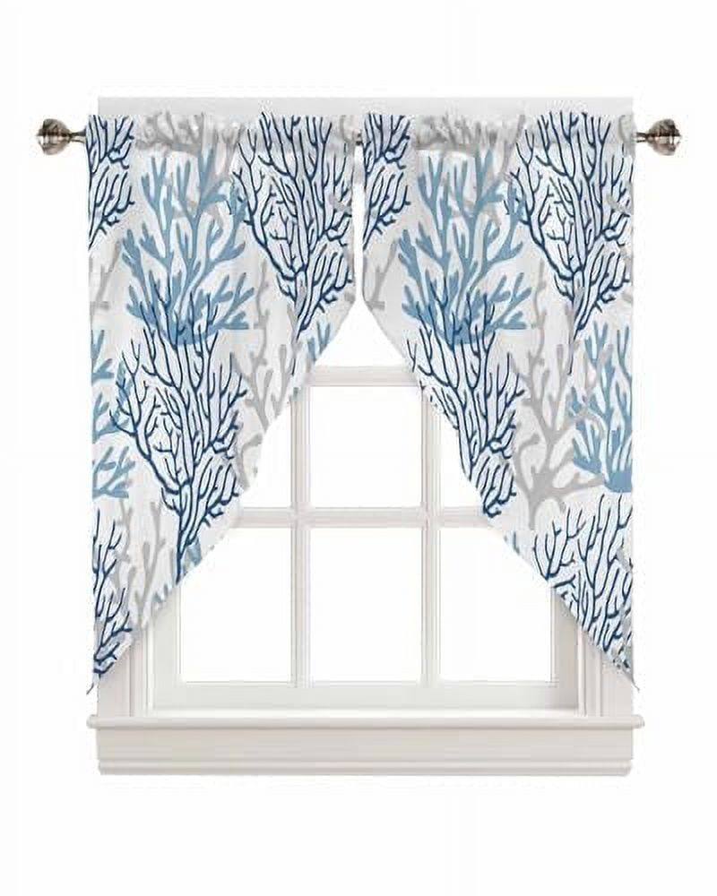 Navy Blue Coral Coastal Swag Valances for Windows 2 Pack Summer Beach