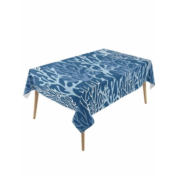 Navy Blue Coral Coastal Table Cloth, Ocean Nautical Seaside Beach Waterproof Tablecloth for Rectangle Tables, Reusable Washable Fabric Table Cover for Restaurant Kitchen Dining Tables 54"x108"