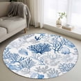thumbnail image 1 of Navy Blue Coral Round Rugs 4ft, Summer Beach Coastal Ocean Nautical Non Slip Washable Rug Runner, Low Pile Indoor Floor Carpet Mat Bathroom Rugs for Living Room, Bedroom, Kids Room, 1 of 9