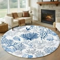 thumbnail image 1 of Navy Blue Coral Round Rugs 6ft, Summer Beach Coastal Ocean Nautical Non Slip Washable Rug Runner, Low Pile Indoor Floor Carpet Mat Bathroom Rugs for Living Room, Bedroom, Kids Room, 1 of 9