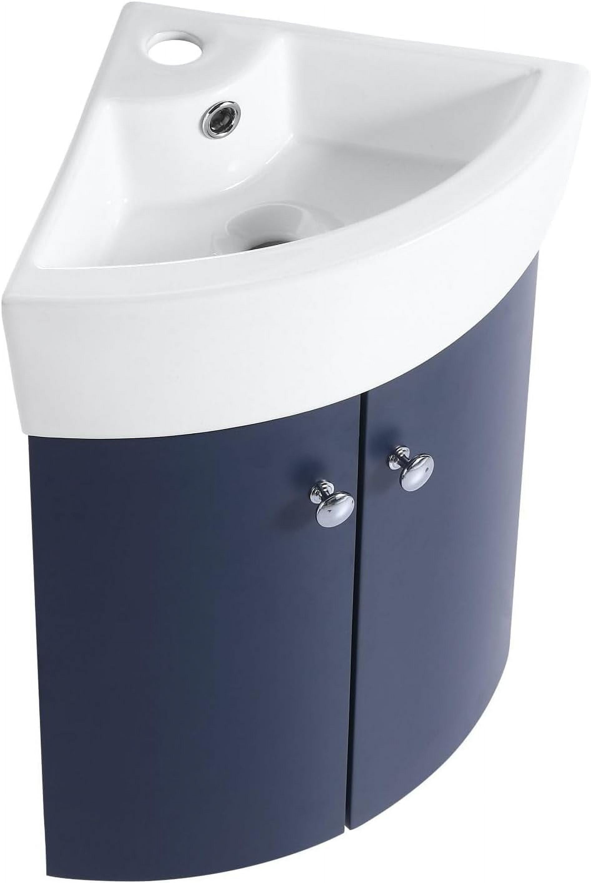 Navy Blue Corner Bathroom Vanity Sink Combo - Wall Mounted Cabinet Set ...