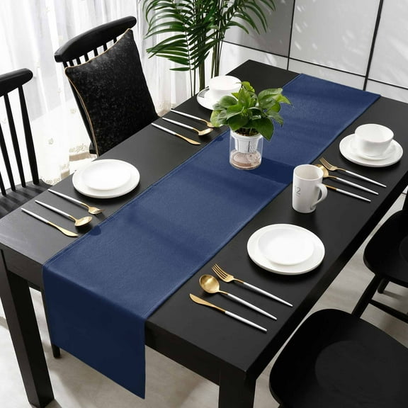 Navy Blue Cotton Linen Small Table Runner 13 x 60 inch Modern Pure Navy Blue Non-slip Rectangular Dining Table Decor for Wedding Party Holiday Dinner