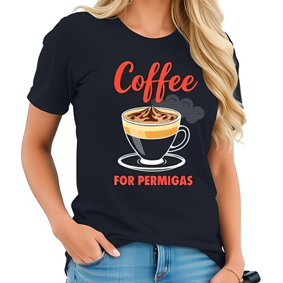 Navy Blue Cotton Short Sleeve T-Shirt with Bold Red 'Coffee' Design & Fun 'FOR PERMIGAS' Graphic - Perfect for Coffee Lovers