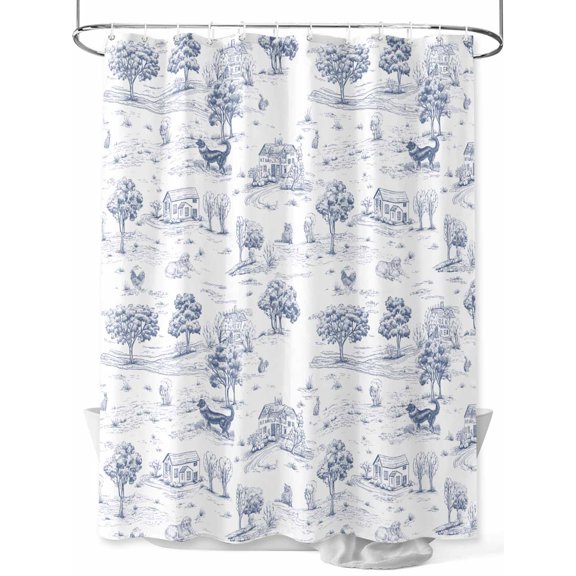 Navy Blue Country Standard Shower Curtain Set, Waterproof Shower Curtains for Bathroom, Farmhouse Rustic Tree Animals Abstract Washable Fabric Cloth Bath Curtain for Bathtub with Hooks 72x72 Inches