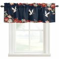 thumbnail image 1 of Navy Blue Crane Farmhouse Short Window Curtain Valances, Vintage Red Teal Spring Floral Botanical Rod Pocket Kitchen Valances for Living Room Bedroom Bathroom Cafe 42" x 18", 1 of 8