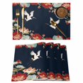 thumbnail image 1 of Navy Blue Crane Placemats Set of 12, Vintage Red Teal Spring Floral Botanical Placemats for Dining Table, Place Mats for Kitchen Tabletop, Waterproof Wipeable Dining Table Mats Set, 1 of 9