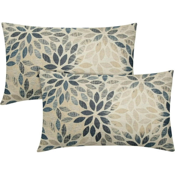 Navy Blue Cream Dahlia Lumbar Pillow Covers 12x20 Set of 2 Summer Rust Geometric Floral Outdoor Decorative Throw Pillows Rectangle Rustic Pillowcases Linen Cushion Case Decor for Sofa Couch Bed