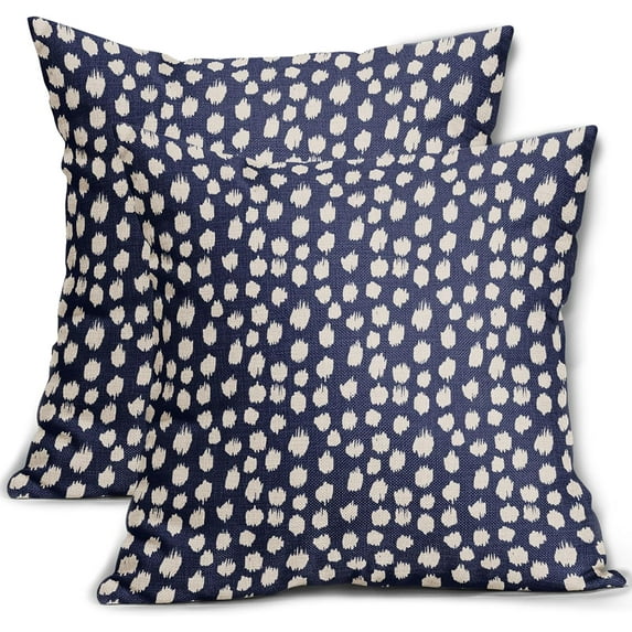 Navy Blue Cream Dots Pillow Covers 20x20 Set of 2 Boho Design Polka Dot Throw Pillows Modern Trendy Print Outdoor Decorative Pillowcase Square Linen Cushion Cases Decor for Sofa Couch Bed