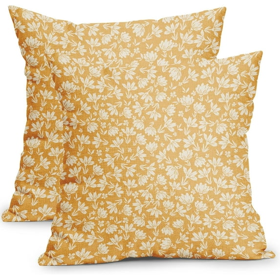 Navy Blue and Cream Floral Pillow Covers 18x18 Inch Set of 2 Vintage Flower Outdoor Decorative Throw Pillows Blue Small Floral Print Rustic Farmhouse Pillowcases Cotton Linen Cushion Covers for Couch