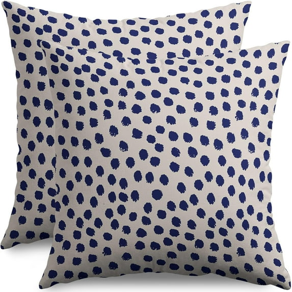 Navy Blue Cream Polka Dot Throw Pillow Covers 18x18 Set of 2 Rustic Boho Style Decorative Pillow Cases Outdoor Farmhouse Decoration for Sofa Couch Bed