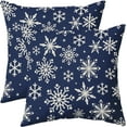 thumbnail image 1 of Navy Blue Cream Winter Snowflakes Pillow Covers 20x20 Set of 2 Christmas Decorative Throw Pillows Outdoor Farmhouse Xmas Holiday Seasnoal Pillowcases Cushion Case Decor for Home Sofa Couch Bed, 1 of 4
