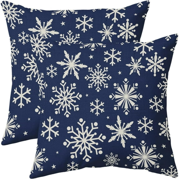 Navy Blue Cream Winter Snowflakes Pillow Covers 20x20 Set of 2 Christmas Decorative Throw Pillows Outdoor Farmhouse Xmas Holiday Seasnoal Pillowcases Cushion Case Decor for Home Sofa Couch Bed