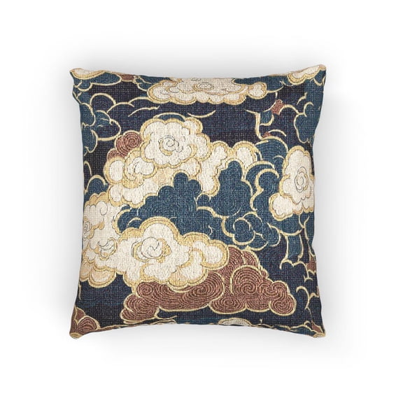 Navy Blue, Cream and Rust Red Swirling Cloud Woven Pillow, Living Room Decor, 17 x 18 in