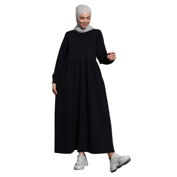 Navy Blue - Crew neck - Unlined - Modest Dress - Benin