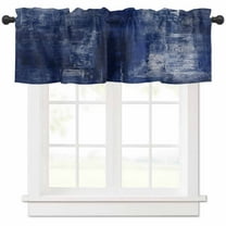 Navy Blue Curtain Valance for Windows/Kitchen/Living Room/Bedroom, Abstract Art Painting Coast Neutral Textured Rod Pocket Window Treatment Short Drape Topper Small Tier Cafe Curtains Panel 54X18