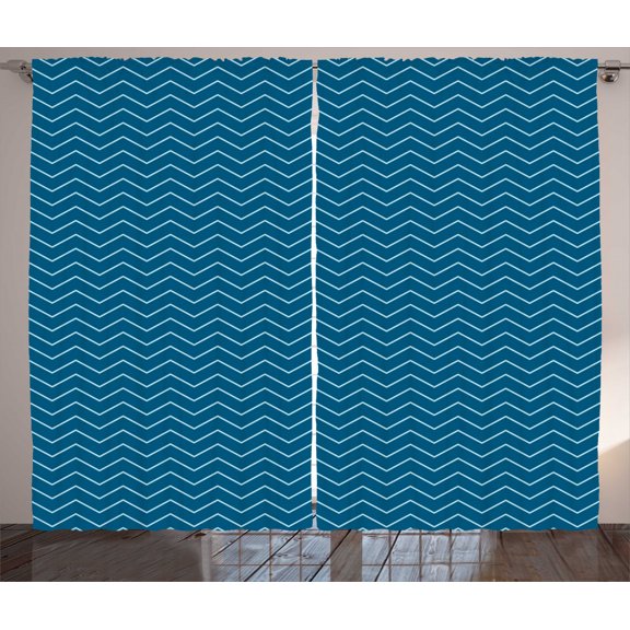 Ambesonne Modern Curtains 2 Panel Set, Zigzags Blue Chevron Lines, 108" x 63", Pale Blue and Dark Blue