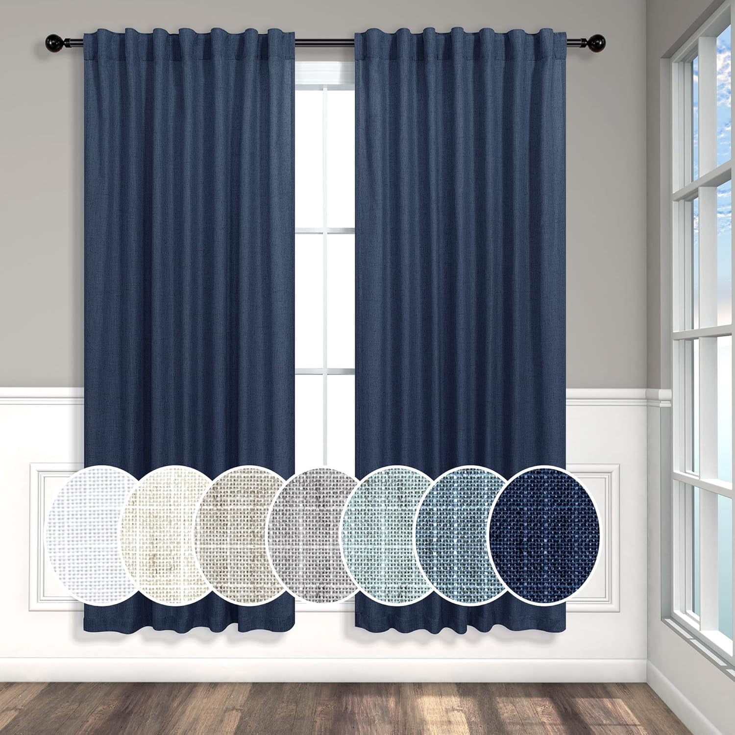 Navy Blue Curtains 63 Inch Length for Boys Room 2 Panel Back Tab Pocket ...