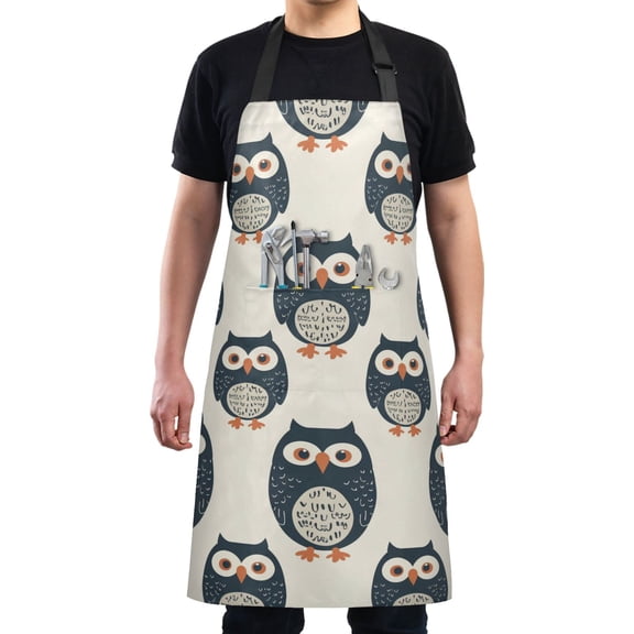 Navy Blue Cute Owls Kitchen Apron with 2 Pockets Adjustable waterproof Cooking Aprons for Women Men Chef