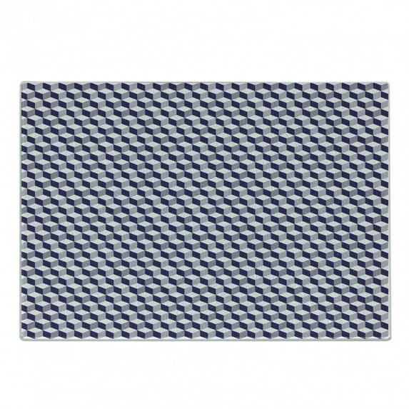 Navy Blue Cutting Board, Abstract Cube Shape Striped Geometric 3 Dimension Pattern Squares and Lines, Decorative Tempered Glass Cutting and Serving Board, Small Size, Night Blue, by Ambesonne