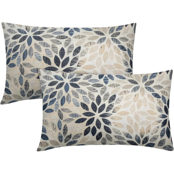 Navy Blue Dahlia Lumbar Pillow Covers 12x20 In Rustic Geometric Flower Decorative Rectangle Pillow Cases Beige Tan Gray Floral Cushion Covers Farmhouse Home Decor For Sofa Bedroom Outdoor Set of 2