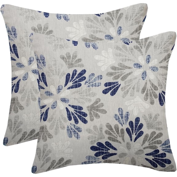 Navy Blue Dahlia Pillow Covers 20x20 Inch Set of 2 Summer Rust Geometric Flower Grey Outdoor Decorative Throw Pillows Farmhouse Linen Square Cushion Cover for Home Sofa Bedroom
