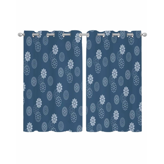 Navy Blue Daisy Sheer Curtains 54 Inch Length 2 Panels Set for Living Room/Bedroom, Modern Farmhouse Chrysanthemum Floral Kitchen Curtains Grommet Semi-Sheer Curtains Window Treatments 42"x54"x2