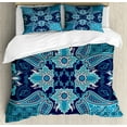 thumbnail image 1 of Navy Blue Decor King Size Duvet Cover Set, Floral Paisley Design Bohemian Style Vintage Flower Petal Pattern, Decorative 3 Piece Bedding Set with 2 Pillow Shams, Blue Navy and White, by Ambesonne, 1 of 3