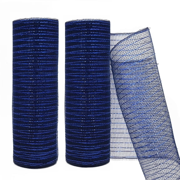 LoomJoyz Navy Blue Decor Mesh Ribbon for Easter Wreath Metallic Foil Mesh Ribbon for Home Decor Craft Spring Holiday Party 10 Inch 10 Yards(2 Rolls)