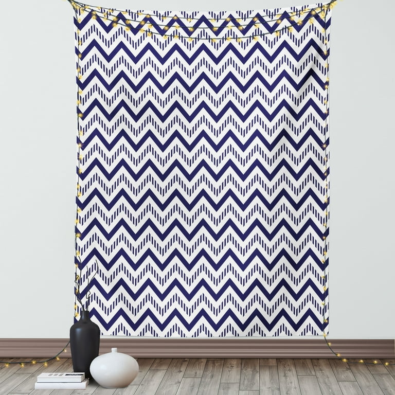 Navy Blue Decor Tapestry Chevron Zig Zag Striped Pattern White Background Modern Art Work Wall Hanging for Bedroom Living Room Dorm Decor 60W X 80L Inches Dark Blue and White by Ambesonne