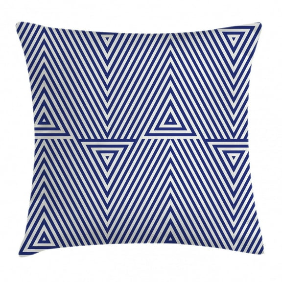 Navy Blue Decor Throw Pillow Cushion Cover, Cool Pattern with Geometric Triangle Like Striped Designed Image, Decorative Square Accent Pillow Case, 18 X 18 Inches, Dark Blue and White, by Ambesonne