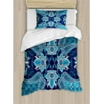 thumbnail image 1 of Navy Blue Decor Twin Size Duvet Cover Set, Floral Paisley Design Bohemian Style Vintage Flower Petal Pattern, Decorative 2 Piece Bedding Set with 1 Pillow Sham, Blue Navy and White, by Ambesonne, 1 of 2