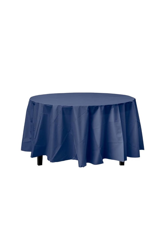 Navy Blue Decorations | Round Navy Blue Table Cloth | Round Plastic Table Cover - Navy Blue - 84in. - 1 Piece (fdp91007)
