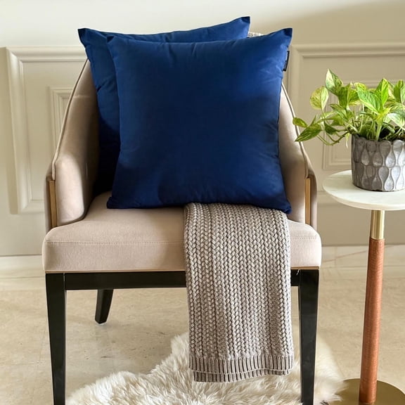 Navy Blue Decorative Throw Pillow Covers 18"x18" | Pack of 2 Modern Plain Velvet Cushion Cover | Solid Color Pillowcases for Couch, Sofa Bedroom & Living Room, Modern Home Décor - Navy Blue Velvet