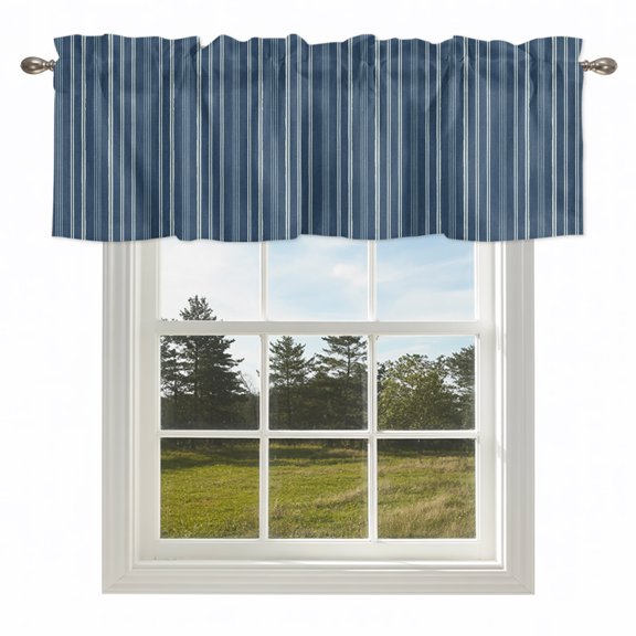 Navy Blue Deep Linear Valances for Windows Minimalist Geometric Striped Rod Pocket Curtain Valance Window Treatment Short Curtains for Kitchen Living Room,54x18in