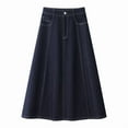 thumbnail image 1 of Navy Blue Denim A-Line Skirt for Women, 2025 New Flared Mid-Length Swing Skirt, Loose Fit Flowy Drop Waist Skirt, 1 of 6