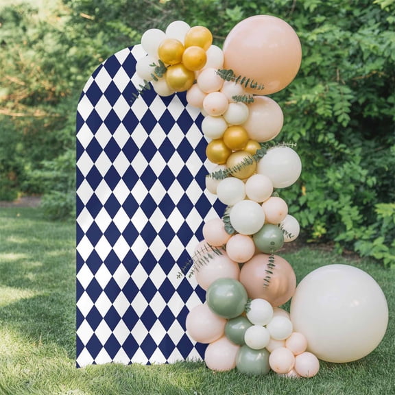 Navy Blue Diamond Plaid Arch Backdrop Cover 4 FT, White Geometric Check Abstract Modern Wedding Arch Cover Stretchy Backdrop Stands Covers for Birthday Party Ceremony Banquet Decor