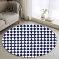thumbnail image 1 of Navy Blue Diamond Plaid Round Living Room Rugs 4 ft, White Geometric Check Abstract Modern Washable Area Rug with Non-Slip Sturdy Edge Binding Round Carpet for Entryway Kitchen Bedroom Bathroom, 1 of 9