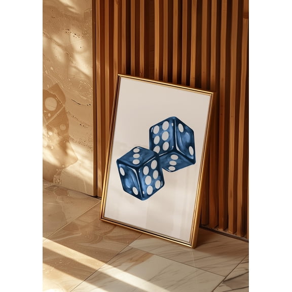 Navy Blue Dice Poster, Trendy Game Room Wall Art