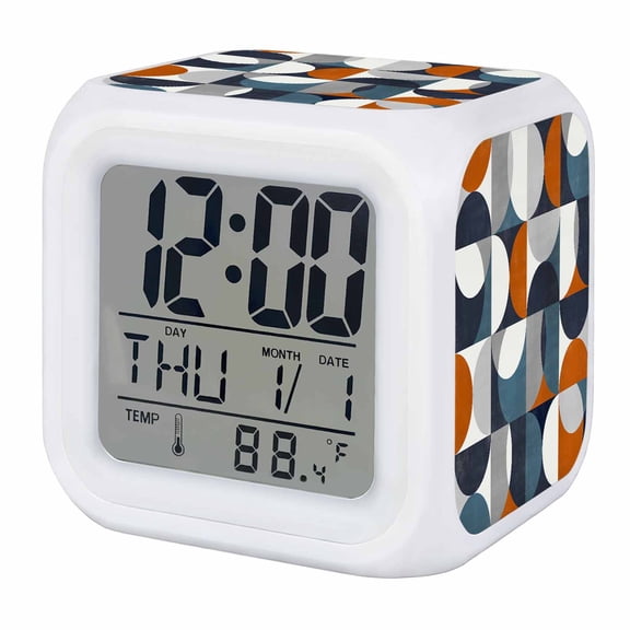 Navy Blue Digital Alarm Clock for Bedrooms,Smart LED Alarm Clock with 7 Color Changing Night Light,Middle Century Modern Geometric Abstract Art Silent Wake Up Clocks for Sleep Study Cooking 3.2"x3.2"